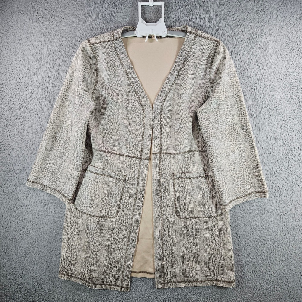 Solitaire Women Snakeskin Print Open Front Cardigan Jacket Tan Grey Medium